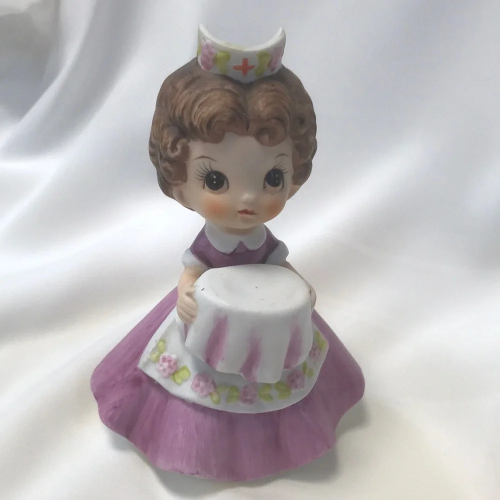 Vintage Josef Originals Red Cross Nurse Holding Covered Pan Bisque Figurine J111